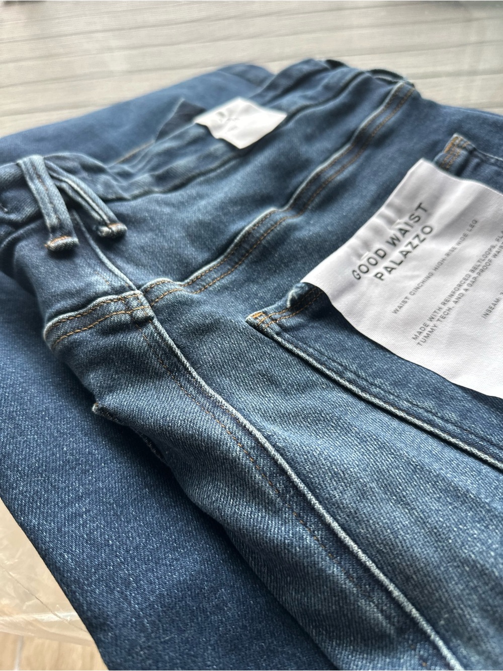 Good American Soft Tech Good Waist Palazzo Jeans Indigo Waist Cinching 16 - $178 - Picture 11 of 17